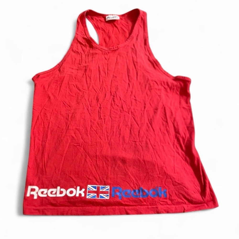 Reebok Red Tank Top with Blue & White Logos Vintage